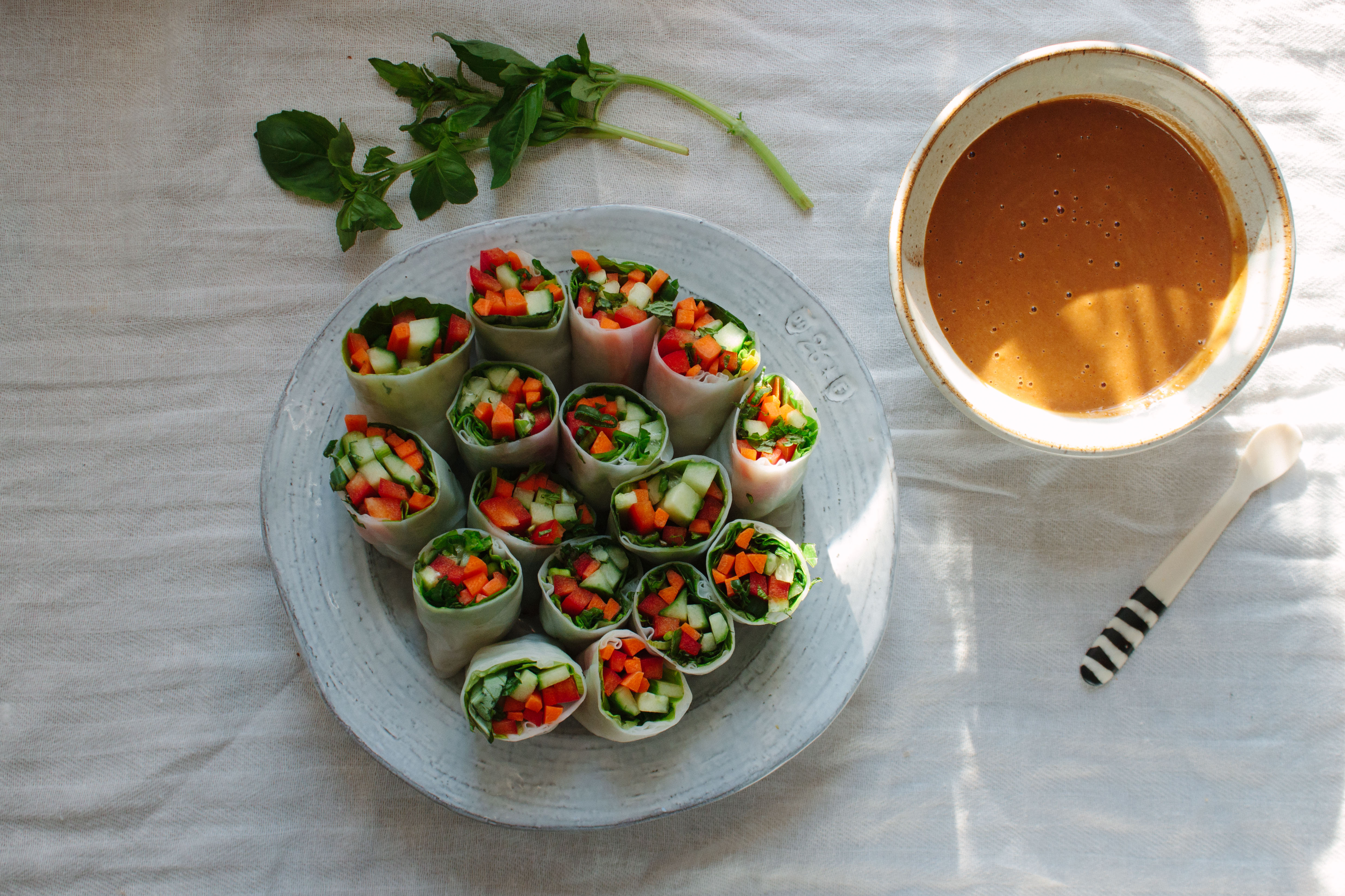 vegetable summer rolls with peanut dipping sauce