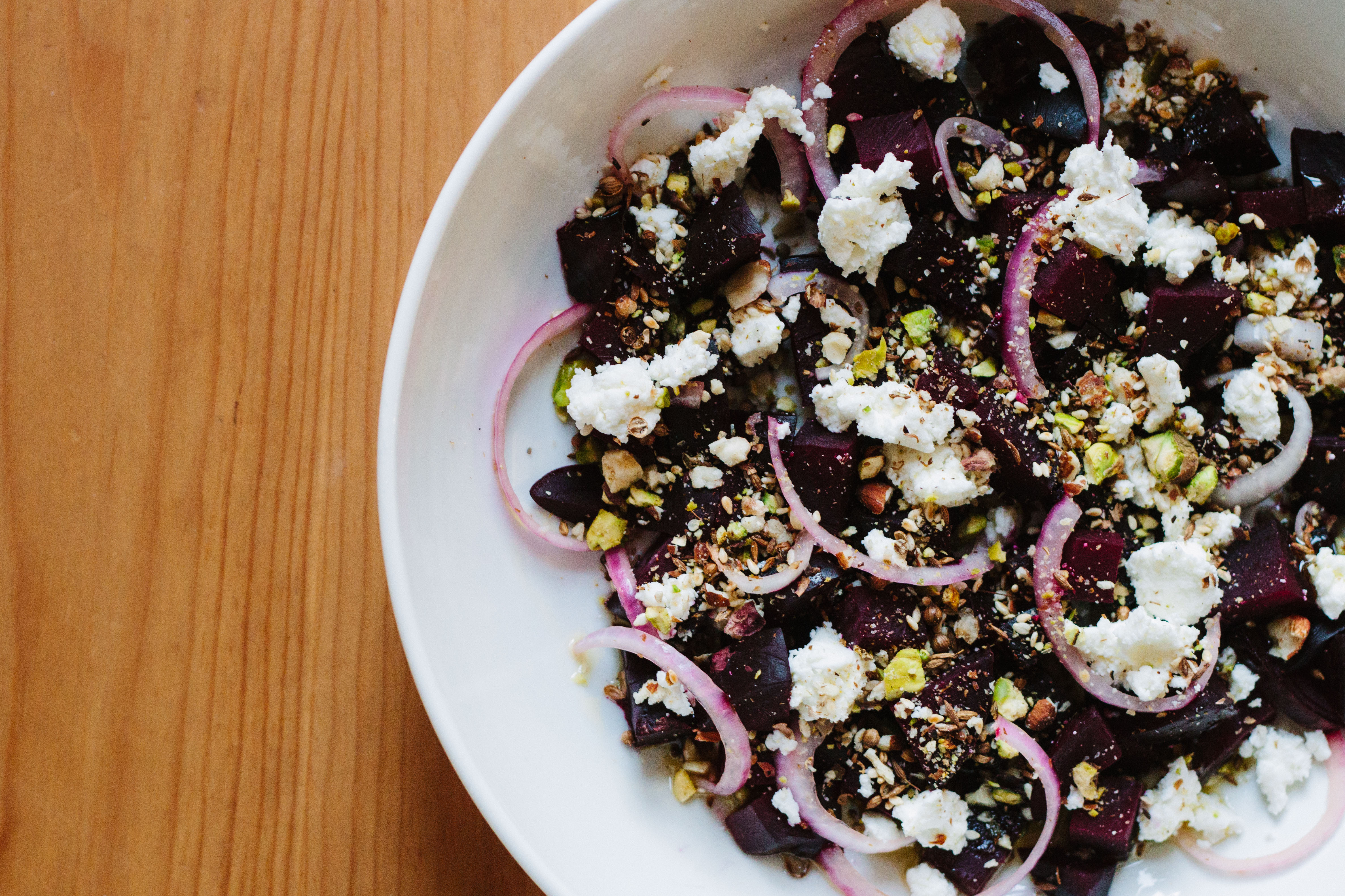 beet salad with goat cheese and dukkah